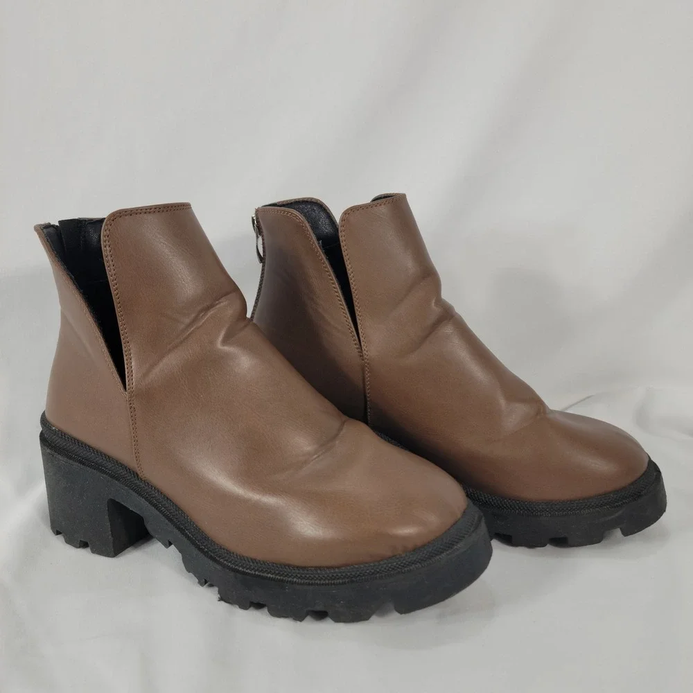 Qupid Ankle Boots Women 7 Brown Platform Lug Sole Chunky Heel Y2K Fairy Grunge